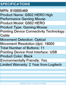 Logitech 910005469 G502 HERO High Performance Gaming Mouse - 16000 dpi - Black