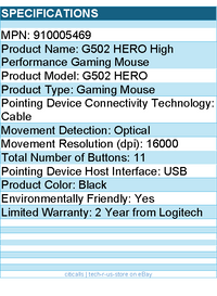 Logitech 910005469 G502 HERO High Performance Gaming Mouse - 16000 dpi - Black