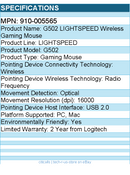 Logitech 910-005565 G502 LIGHTSPEED Wireless Gaming Mouse - Optical - Wireless