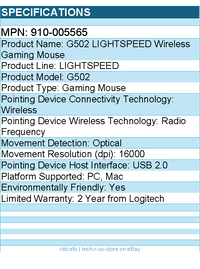 Logitech 910-005565 G502 LIGHTSPEED Wireless Gaming Mouse - Optical - Wireless