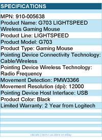 Logitech 910-005638 G703 LIGHTSPEED Wireless Gaming Mouse - Black
