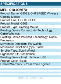 Logitech 910-005670 G903 LIGHTSPEED Wireless Gaming Mouse - Black