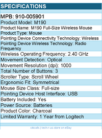 Logitech 910-005901 Wireless Mouse M190 - Full Size Ambidextrous Curve Design