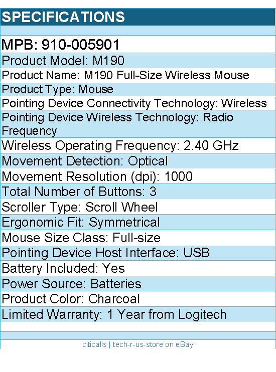 Logitech 910-005901 Wireless Mouse M190 - Full Size Ambidextrous Curve Design