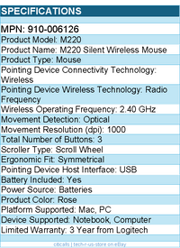 Logitech 910-006126 M220 SILENT Wireless Mouse, 2.4 GHz with USB Receiver