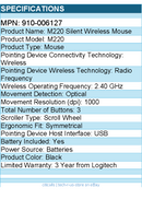 Logitech 910-006127 M220 SILENT Wireless Mouse, 2.4 GHz with USB Receiver