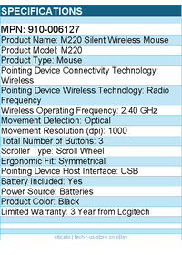 Logitech 910-006127 M220 SILENT Wireless Mouse, 2.4 GHz with USB Receiver