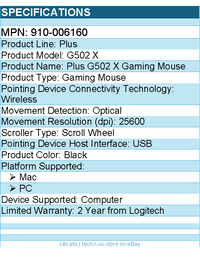 Logitech 910-006160 G Plus G502 X Gaming Mouse - Optical - Wireless - USB
