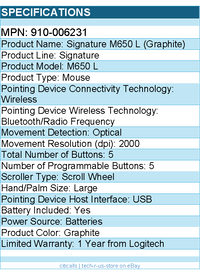Logitech 910-006231 Signature M650 L Full Size Wireless Mouse - Optical