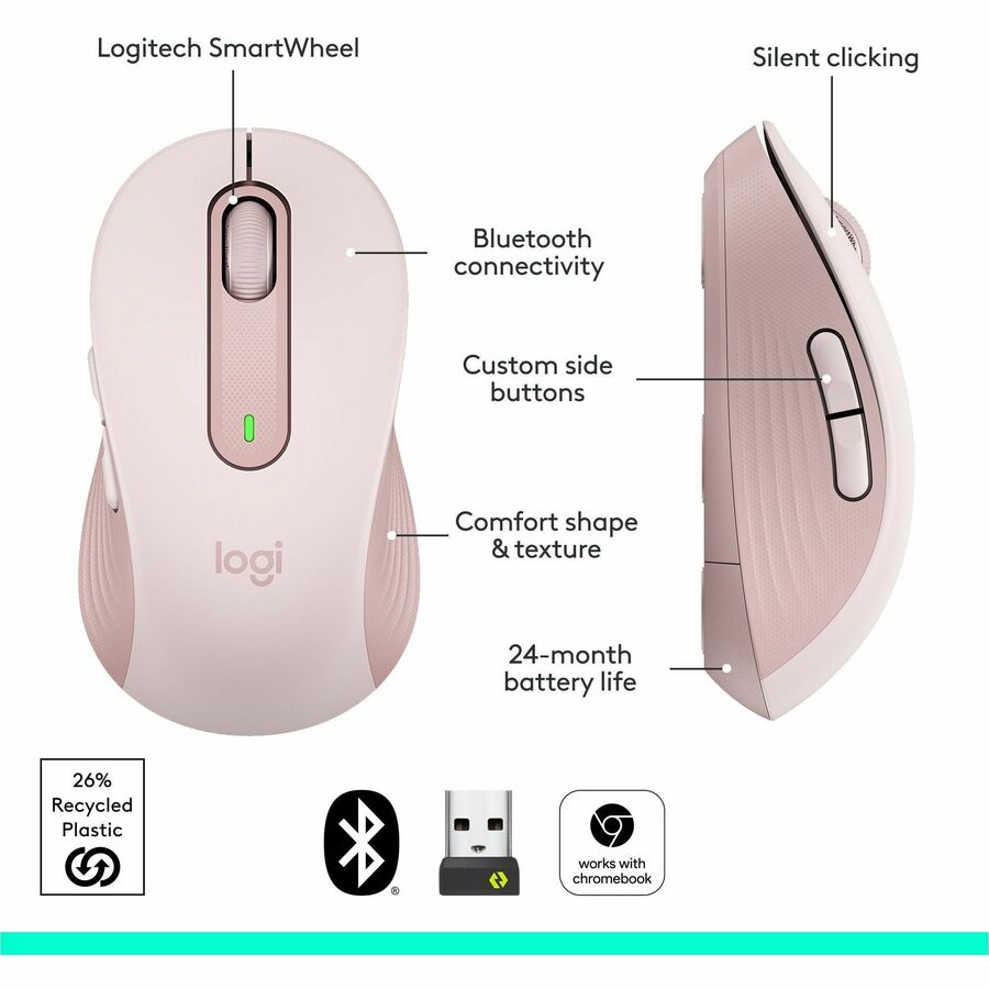 Logitech 910-006251 Signature M650 Wireless Mouse - Optical - Rose