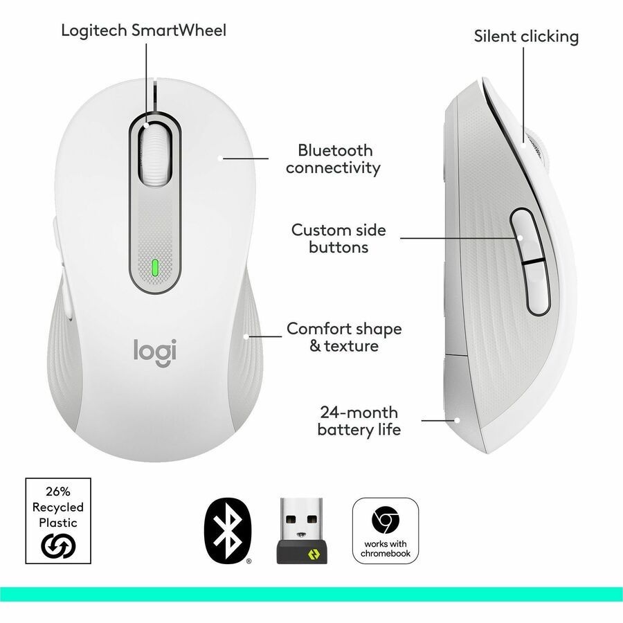 Logitech 910-006252 Signature M650 Wireless Mouse - Optical - Off White