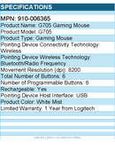 Logitech 910-006365 G705 Gaming Mouse - Wireless - Bluetooth/RF