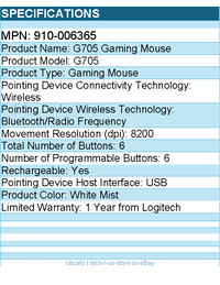 Logitech 910-006365 G705 Gaming Mouse - Wireless - Bluetooth/RF