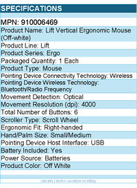 Logitech 910006469 Lift Vertical Ergonomic Mouse - Wireless, Bluetooth