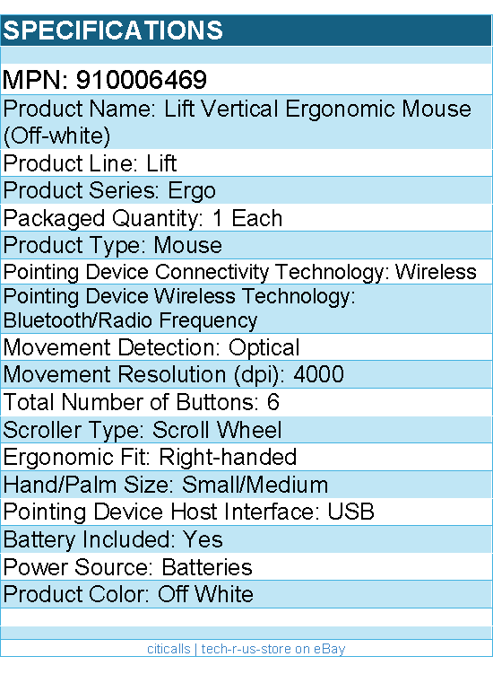 Logitech 910006469 Lift Vertical Ergonomic Mouse - Wireless, Bluetooth