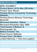Logitech 910-006471 Lift for Mac (Off-white) - Mouse - Optical - Bluetooth