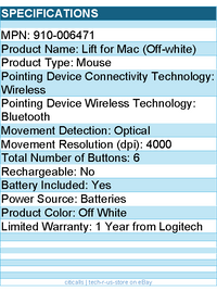 Logitech 910-006471 Lift for Mac (Off-white) - Mouse - Optical - Bluetooth