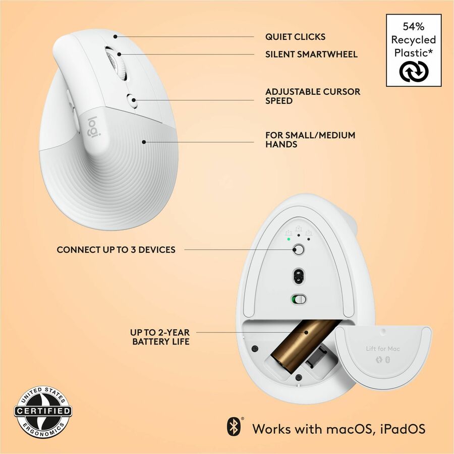 Logitech 910-006471 Lift for Mac (Off-white) - Mouse - Optical - Bluetooth