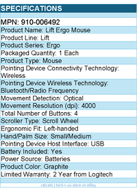 Logitech 910-006492 Lift for Business Left, Vertical Ergonomic Mouse