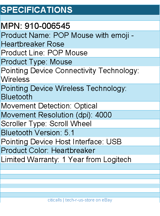 Logitech 910-006545 POP Mouse, Wireless Mouse - Optical - Bluetooth
