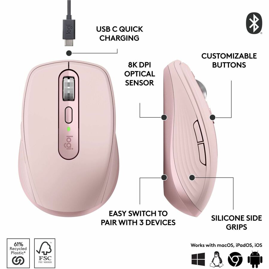 Logitech 910-006927 Mouse - Bluetooth Connectivity - Rose