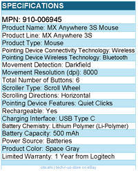 Logitech 910-006945 MX Anywhere 3S Mouse - Quiet Clicks - Space Gray