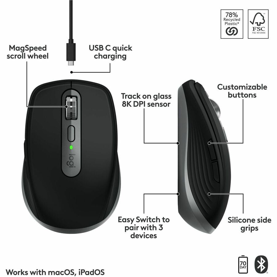 Logitech 910-006945 MX Anywhere 3S Mouse - Quiet Clicks - Space Gray