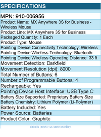 Logitech 910-006956 MX Anywhere 3S Wireless Mouse for Business - Graphite