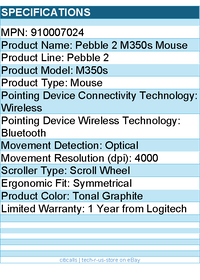 Logitech 910007024 M350s Pebble Mouse 2 (Tonal Graphite) - Wireless - Optical