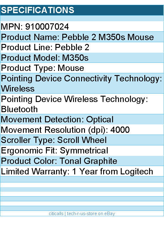 Logitech 910007024 M350s Pebble Mouse 2 (Tonal Graphite) - Wireless - Optical
