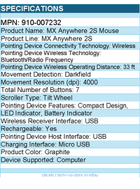 Logitech 910-007232 MX Anywhere 2S Bluetooth Edition (Graphite)