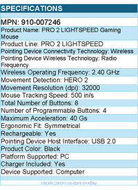 Logitech 910-007246 G PRO 2 LIGHTSPEED Wireless Gaming Mouse - Black