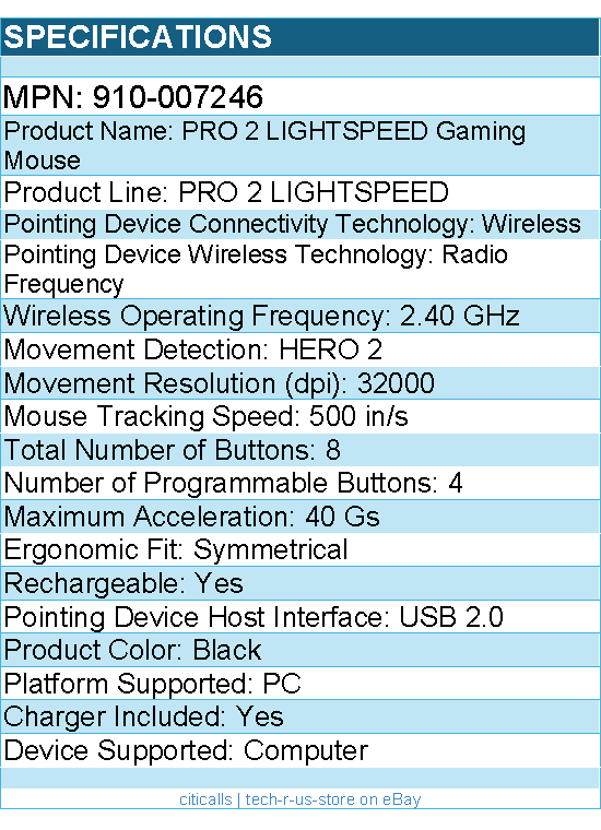 Logitech 910-007246 G PRO 2 LIGHTSPEED Wireless Gaming Mouse - Black