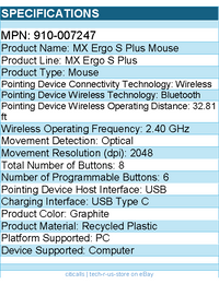 Logitech 910-007247 MX Ergo S Plus Advanced Wireless Trackball Mouse