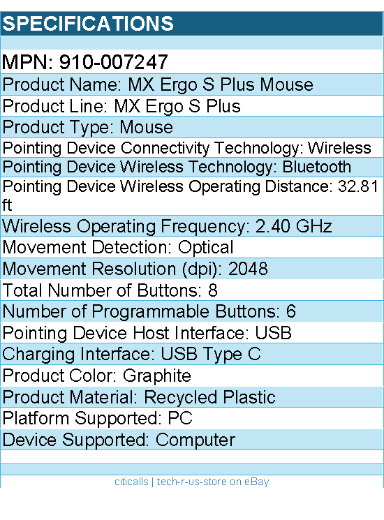 Logitech 910-007247 MX Ergo S Plus Advanced Wireless Trackball Mouse