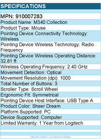Logitech 910007283 M340 Wireless Mouse Collection (Sheer Dream) - Quiet Clicks
