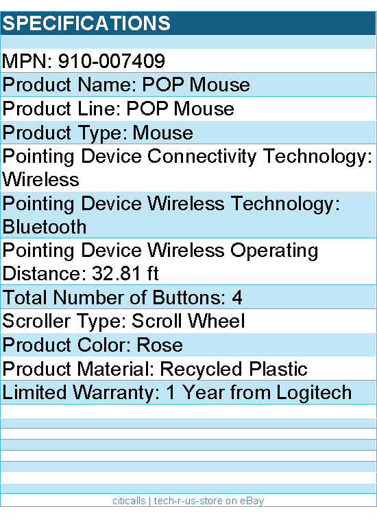 Logitech 910-007409 POP Mouse, Compact and Portable Wireless Bluetooth Mouse