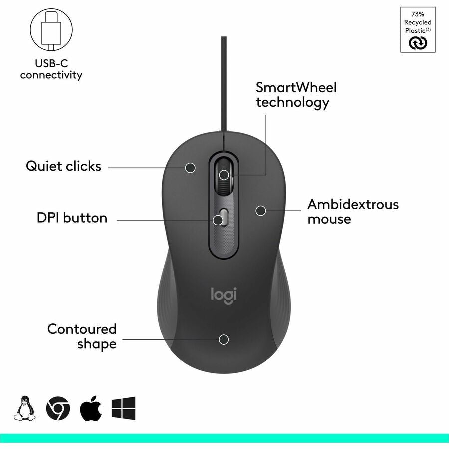 Logitech 910-007497 Signature Wired M520 Large for Business, Optical Wired Mouse