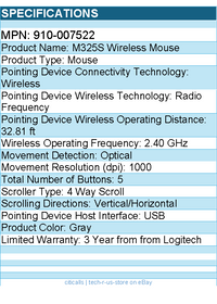 Logitech 910-007522 M325S Wireless Mouse - Optical - Gray