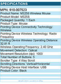 Logitech 910-007523 M325S Wireless Mouse - Optical - USB - 1000 dpi