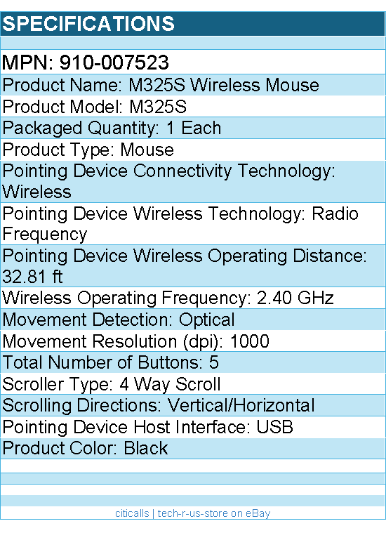 Logitech 910-007523 M325S Wireless Mouse - Optical - USB - 1000 dpi