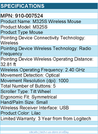 Logitech 910-007524 M325S Wireless Mouse - Optical - 1000 dpi