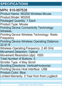 Logitech 910-007526 M325S Wireless Mouse - Optical - USB - 1000 dpi