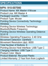 Logitech 910-007560 MX Master 4, Ergonomic Wireless Mouse - Black