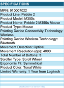 Logitech 910007022 Pebble Mouse 2 M350s Slim Bluetooth Wireless Mouse