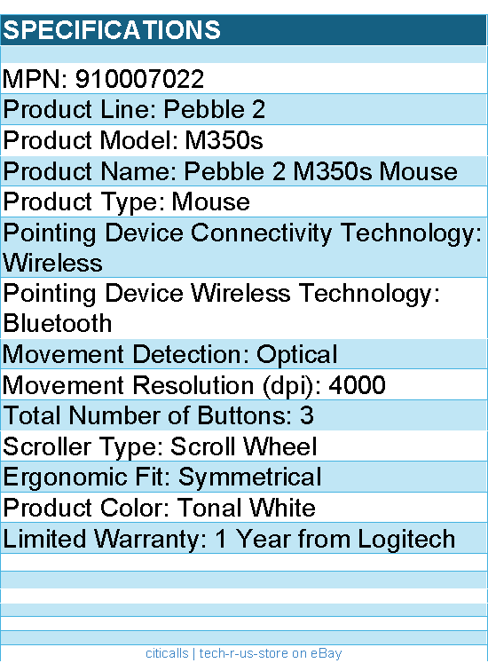 Logitech 910007022 Pebble Mouse 2 M350s Slim Bluetooth Wireless Mouse