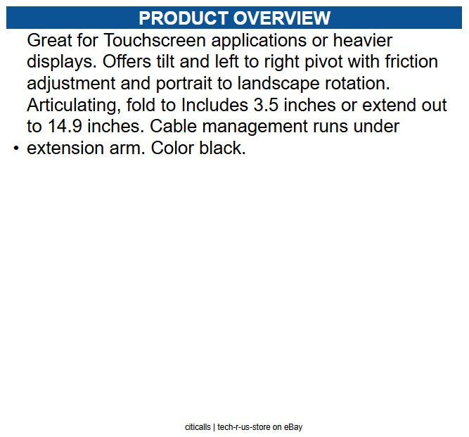 HAT Design Works 9110-HD-8.5-4-104 Articl Wall Mount w/HD Tilter extn 14.9in