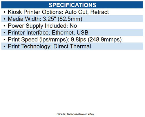Custom America 915DX010100J00 VKP80III Portable Thermal Transfer Receipt Printer