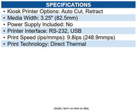 Custom America 915DX011700300 VKP80III Kiosk Receipt Printer Rx65 - USB - RS232