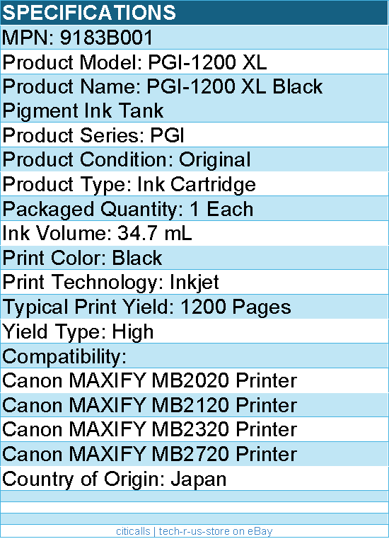 Canon 9183B001 PGI-1200 XL Original Ink Cartridge - Inkjet - High Yield